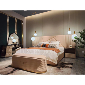 Tempat tidur kulit mewah furnitur kamar tidur Modern Set kerangka kulit Italia papan kepala mewah pernikahan Kingsize tempat tidur kulit