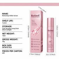 Sérum Contour des Yeux au Rétinol en Roll-on 10ml avec Caféine pour Cernes, Poches et Ridules – Hydratant, Marque Blanche, OEM, ODM, Logo Personnalisé