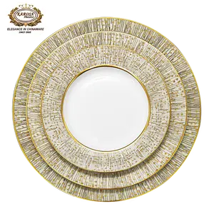Doreen — ensemble d'assiettes de luxe en porcelaine, ensemble d'assiettes à dîner en relief couleur or, pour la maison, pour le mariage et la fête, 3 pièces