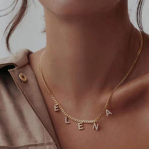 Kalung Baja Anti Karat Personalisasi 2 Hari eManco, Berlapis Emas dengan Inisial Berlian, Kalung Nama Kustom DIY, Dropshipping - Product Image 4