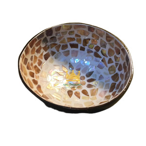 Bol en noix de coco coloré et accrocheur avec incrustation de nacre, bol à smoothie, vaisselle, écologique pour la maison - Product Image 3
