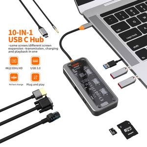 Многофункциональная док-станция USB-C 10-в-1: Type-C с поддержкой PD, HDMI, 3x USB 3.0, SD/TF, Ethernet RJ45 1000M, VGA, аудио 3.5мм - Product Image 1