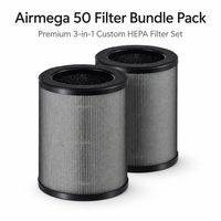 Filtre de remplacement Airmega 50 pour purificateur d'air compact domestique de chambre à coucher, 3-en-1, HEPA H13 véritable, désodorisation des odeurs, charbon actif