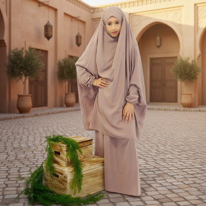 Abaya Islámica Modest para Niña, Transpirable, Talla Grande, Color Beige, con Capucha y Manga Larga - Product Image 3