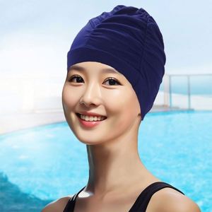Bonnet de bain plissé extra large Baishun Jinhui bleu marine pour femmes, idéal pour les cheveux longs, en nylon spécial, pour usage en sources chaudes - Product Image 3
