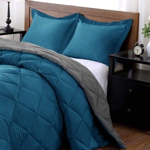 Warmtex nhẹ <span class=keywords><strong>Comforter</strong></span> rắn đặt (nữ hoàng) với 2 shams gối-3 mảnh thiết lập-Đại Dương và màu xám xuống thay thế đảo ngược - Product Image 5