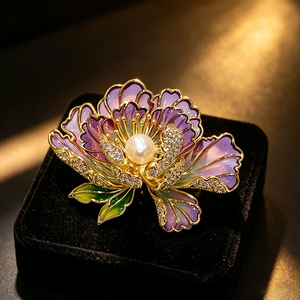 Broche de Flor de Peonía Esmaltada con Perlas y Baño de Oro, Estilo Chino, Accesorios de Vestir para Boda con Hebilla, para Mujer - Product Image 3