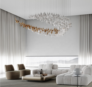 Lustre à feuilles en céramique au design moderne <span class=keywords><strong>Suspension</strong></span> d'art personnalisée Feuilles d'or blanc Luminaires pour dessus de table - Product Image 5