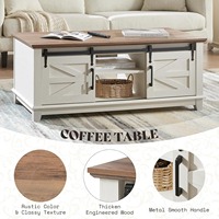Mesa de Centro y Mueble para TV de Diseño Rústico Blanco con Puertas Correderas Estilo Granja y Cajones de Almacenamiento