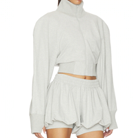 Ensemble deux pièces tricoté côtelé pour femme, col montant, veste courte zippée, style décontracté et sportif, confortable pour le quotidien