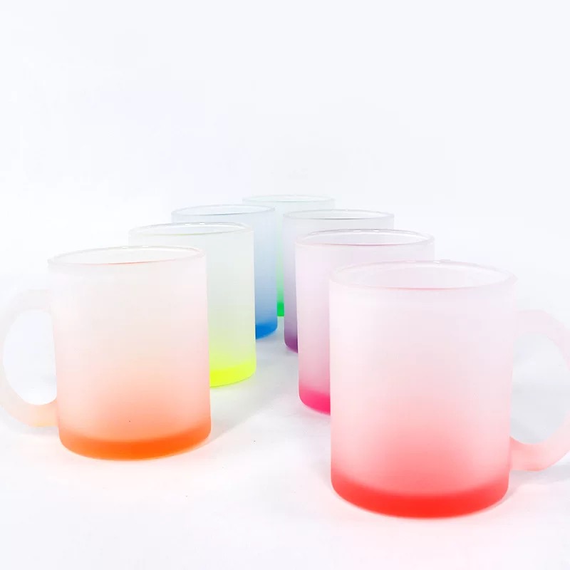 Manufacture 11oz Sublimation Matte Color Beer Mug Wholesale Heat Transfer Colorful Bottom Sublimation Frosted Glass Mug