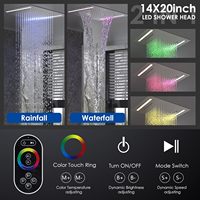 Système de douche thermostatique Homedec 2-en-1 avec pommeau de douche LED à effet pluie/cascade, fixation au plafond et douchette à main, finition nickel brossé