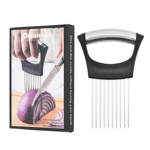 Wholesale 1pc Stainless Steel Onion Slicer Holder Multipurpose Meat Tenderizers Vegetable Potato Tomato Lemon Cutting Tool Full - Product Image 1