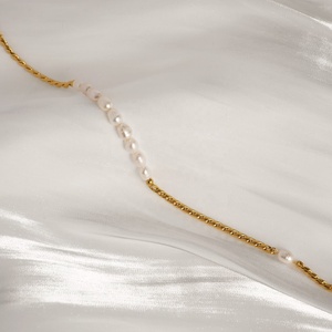 2025 डैज़ा नई गर्मी में 18k सोने की प्लेटेड तरनिश मुक्त स्टेनलेस स्टील रॉको प्राकृतिक मोती मिश्रित डिजाइन क्यूबन - Product Image 4