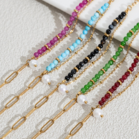 Pulsera de Cadena Gruesa con Perlas Barrocas Blancas de Agua Dulce y Piedras Naturales Vibrantes, Chapada en Oro PVD de 18K, Marca Bingxin, para Mujer
