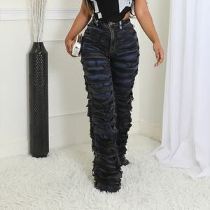 Nuevos Jeans de Mujer de Pierna Recta, Cintura Alta, Doble Capa, Efecto Desgastado, Corte Holgado, a la Moda - Product Image 5