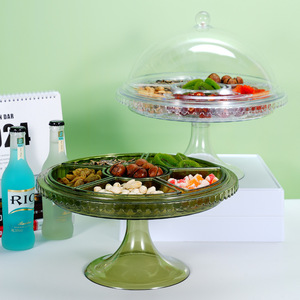 Plateau à fruits haut et moderne avec couvercle, en plastique vert transparent, multifonctionnel, avec compartiments pour bonbons, pour usage domestique - Product Image 1