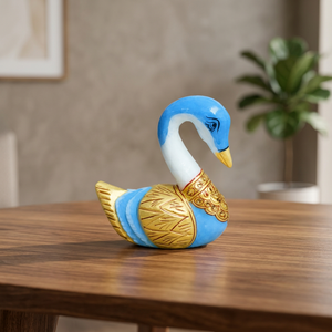 Handcrafted Marble Swan Statue Handpainted Gold Foil Stone Work Animal Figurine Modern Design Nirmala Handicrafts Tabletop <b>Decor</b> - Product Image 3