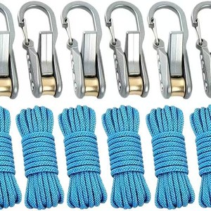 Accessorio <span class=keywords><strong>per</strong></span> tenda da esterno Bestseller: Fibbia con blocco a rotazione <span class=keywords><strong>per</strong></span> corda telescopica, gancio di fissaggio <span class=keywords><strong>per</strong></span> camper/campeggio, confezione da 2,6 pezzi, altro - Product Image 1