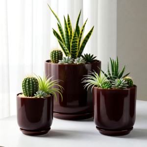 Macetas de Cerámica de Lujo para Interiores, <span class=keywords><strong>Color</strong></span> <span class=keywords><strong>Vino</strong></span> Tinto, para Jardín, Ecológicas, Ligeras, con Orificio de Drenaje, Pequeñas - Product Image 3