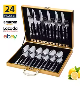 Bộ đồ ăn bằng thép không gỉ cao cấp 24 món đặt phong cách phương Tây bít tết dao nĩa muỗng ăn xuyên biên giới với hộp quà tặng - Product Image 5