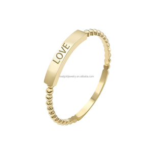 Gran oferta, anillo de oro Real de 9K grabable para niña, regalo para mujer, joyería fina, anillo delicado de oro puro personalizado - Product Image 1