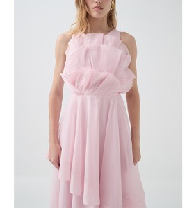 Robe midi vintage sexy à col halter avec volants, imprimé floral, ourlet asymétrique - Coupe ample, doublure en polyester - Product Image 4
