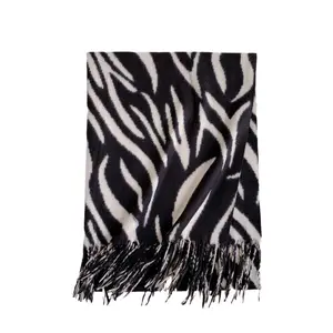Wholesale Winter Warm Lady Cashmere Pashmina Wrap Neck Shawls Stole Polyester Printed Zebra-Stripe Scarves With Tassel
