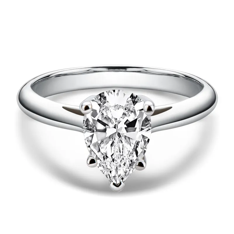 Fashion Women Fine Jewelry 925 Sterling Silver Pear Cut Waterdrop Shape 2 Carat 2.0ct Moissanite Wedding Engagement Diamond Ring