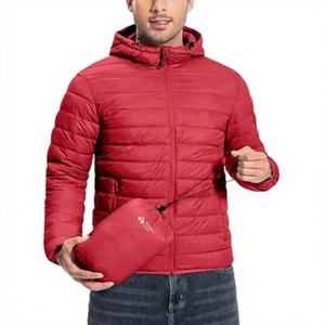 <b>Men's</b> Lightweight Packable Waterproof Winter Hooded Down Coat with 100% Down Filling Casual Storage <b>Pouch</b> - Product Image 1