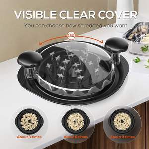 Déchiqueteur de poulet portable en plastique transparent, gadgets de cuisine, outils, déchiqueteur manuel de viande de poulet rond avec couvercle transparent - Product Image 3