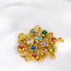 Minimalist birthstone Retro DIY 12 months Star Stone Accessories Layered Zircon Colorful Electroplated 18k Gold pendant