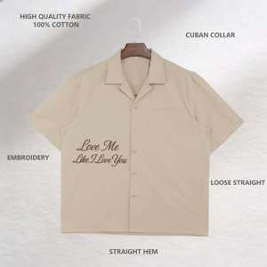 Camicie Estive da Uomo in Cotone 100% Traspirante con <span class=keywords><strong>Colletto</strong></span> Quadrato Ricamato, Vestibilità Ampia e Maniche Corte - Product Image 4