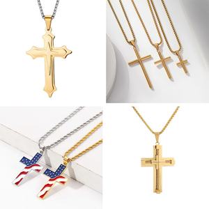 Pendentif vertical en acier inoxydable, bijoux personnalisés permanents, plaqué or 18 carats, chaîne fine avec croix, colliers pendentifs tendance pour hommes - Product Image 3