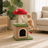 Arbre à chat champignon d'intérieur en sisal et peluche, moderne, luxueux et mignon, avec griffoir et maisonnette pour chat avec jouet