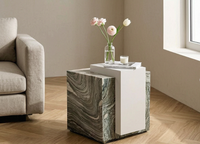 Table d'appoint haut de gamme en travertin naturel poli, éco-responsable, avec grande base en dalle, table d'appoint moderne de luxe pour salon, villa, hôtel