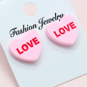 Lettere rosa XOXO amore abbraccio ME essere il mio cuore orecchini a bottone - Product Image 5