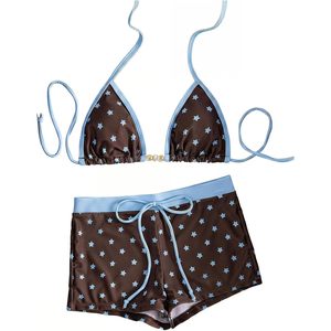 FOXA Women's 2 Piece <b>Bikini</b> Set Star Print Halter Top With <b>Boyshorts</b> Swimwear Beachwear Quick Dry Spandex Polyester - Product Image 1