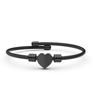 Blank Heart Charm Twisted Cable Wire Cuff <b>Bangle</b> Stainless Steel PVD Gold | Custom Laser <b>Engraving</b> Bracelet - Product Image 4