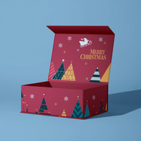 Boîtes cadeaux magnétiques rouges pliables de Noël en gros, boîtes en papier, emballages rigides recyclables avec logo personnalisé