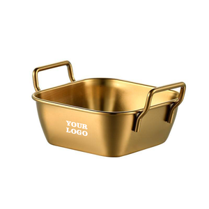 Bol carré en acier inoxydable à large bord, or, argent, carré, rectangle, rangement facile, récipient de service alimentaire pour restaurant, traiteur - Product Image 2