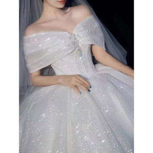 Off The Shoulder Ball Gown Wedding Dress Empire Waist Sweetheart Neckline Tulle Vintage Style Floor Length Long Train - Product Image 2