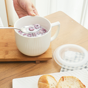 Tazón de cereal <span class=keywords><strong>para</strong></span> microondas de avena <span class=keywords><strong>con</strong></span> <span class=keywords><strong>desayuno</strong></span> grande en relieve de varios colores, tazón de fideos de cerámica <span class=keywords><strong>con</strong></span> tapa hermética - Product Image 5