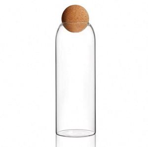 Botella de Vidrio Moderna con Tapón de Corcho de Madera para Frascos, Tapa de Borosilicato, 500ml 800ml 1200ml, Recipiente de Bambú para Alimentos - Product Image 1