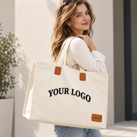 Sac fourre-tout en toile personnalisé avec patchs en cuir, poignées en sangle de coton, broderie en X, logo personnalisé, sac de courses réutilisable pour femmes