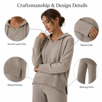 Ensemble de sport décontracté de luxe personnalisé pour femme, en tricot haut de gamme, 70% laine 30% cachemire, comprenant un sweat à capuche à cordon et un pantalon