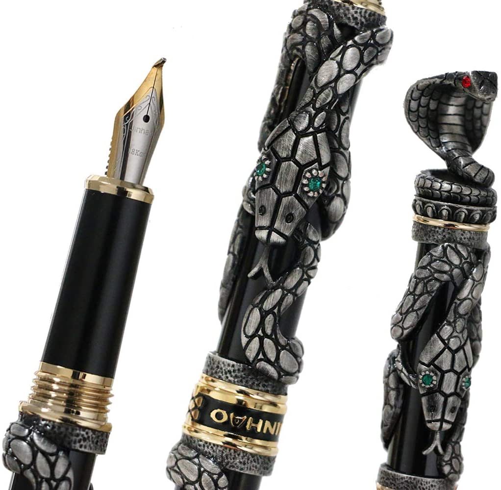 Stylo Plume Peau De Serpent Style Fusil à Pompe - Fait Main, Métal/resine, Encre Noire