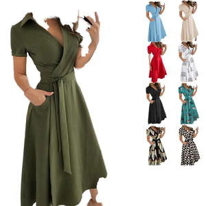 Vestido Elegante de Oficina para Mujer, Estilo Casual para Primavera, Verano, Cuello en V, Sin Mangas, con Cordones, Color Sólido, con Bolsillo - Product Image 5