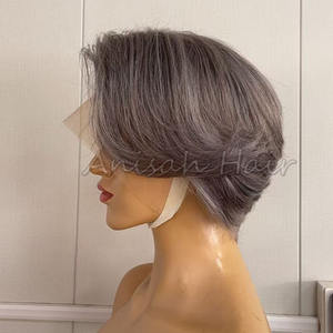 Pelucas brasileñas de <span class=keywords><strong>corte</strong></span> Pixie <span class=keywords><strong>con</strong></span> <span class=keywords><strong>flequillo</strong></span>, pelucas de cabello humano de encaje transparente para mujeres, <span class=keywords><strong>Bob</strong></span> Pixie corto, pelucas <span class=keywords><strong>con</strong></span> reflejos grises, cabello humano - Product Image 3