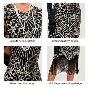 Abito Anni '30 Stile Flapper Vintage Anni '20 Lunghezza al Ginocchio Dritto Estivo con Frange Perline Paillettes per Feste a Tema Grande Gatsby Cocktail Ballo Serata - Product Image 5